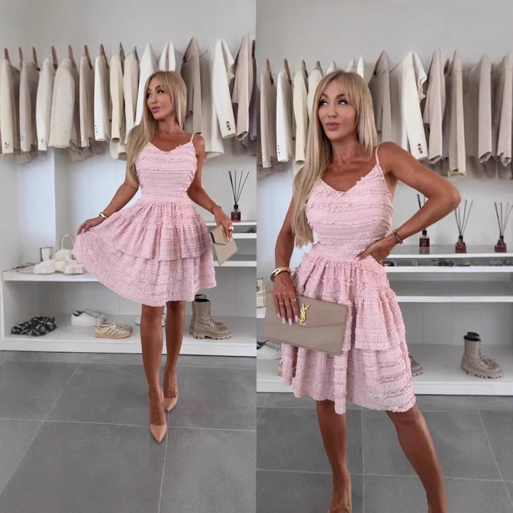 Damen Sommerliches A-Linien Kleid mit Rüschen und feinem Strukturdesign Drune