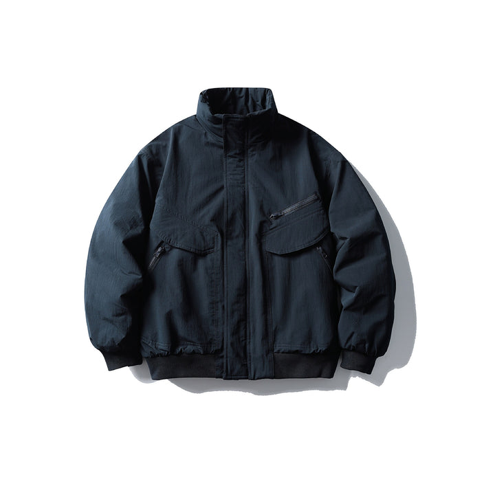 Herren Boxy-Utility-Bomberjacke mit hohem Stehkragen, verdeckter Frontblende und Zip-Brusttasche Drune
