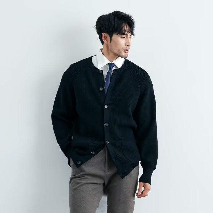 Herren Modische Strickjacke mit Rundhalsausschnitt Drune