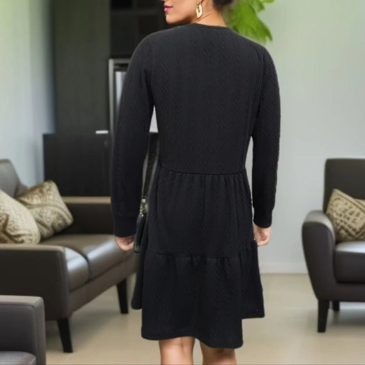 Damen lässiges V-Ausschnitt Kleid mit weitem Saum Drune
