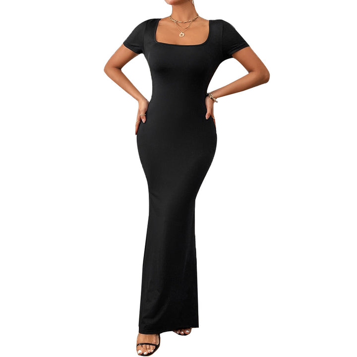 Damen elegantes Maxikleid mit tiefem U-Boot-Ausschnitt und figurbetontem Schnitt Drune