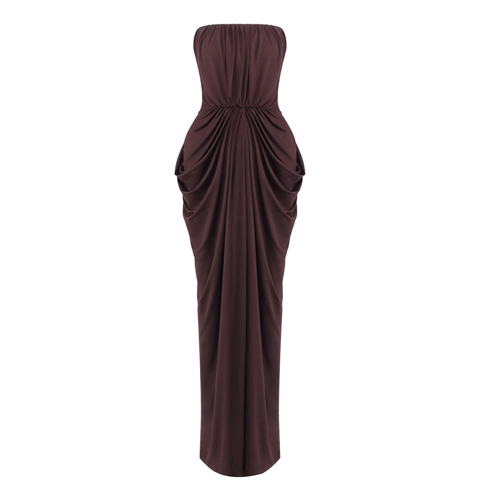 Damen Elegantes Maxikleid mit raffinierten Drapierungen Drune