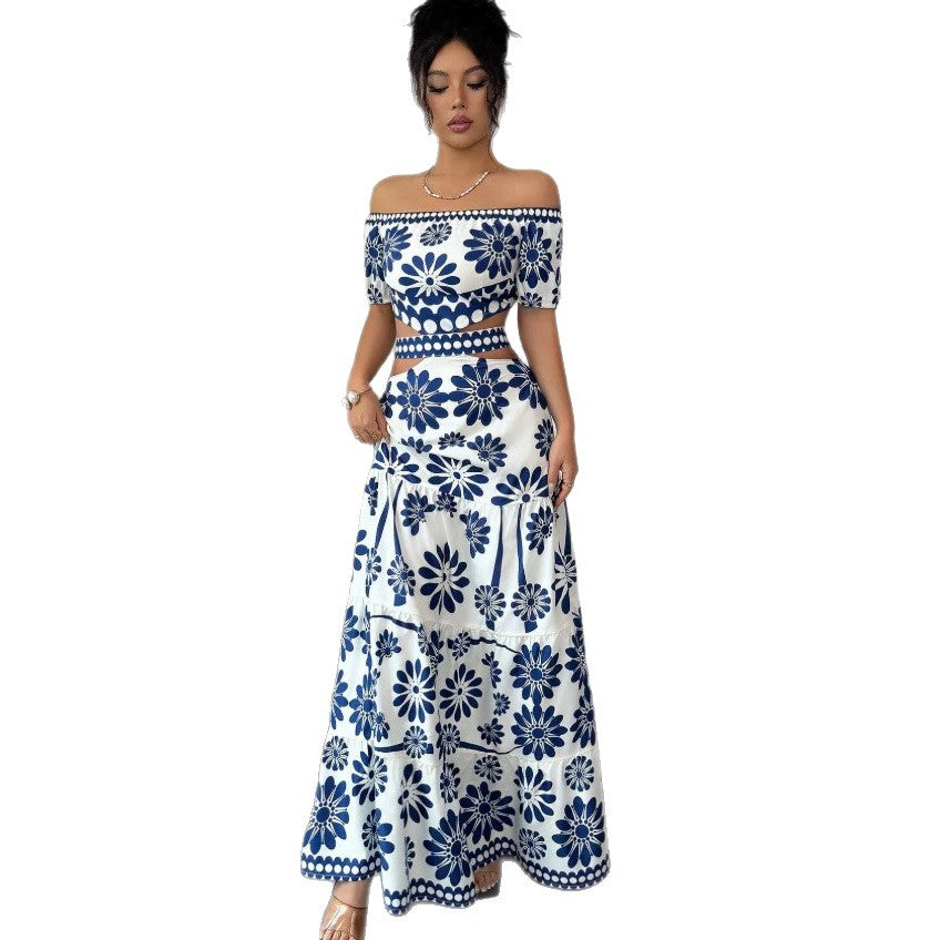 Damen Maxikleid mit floralem Design und trendigem Off-Shoulder-Ausschnitt Drune