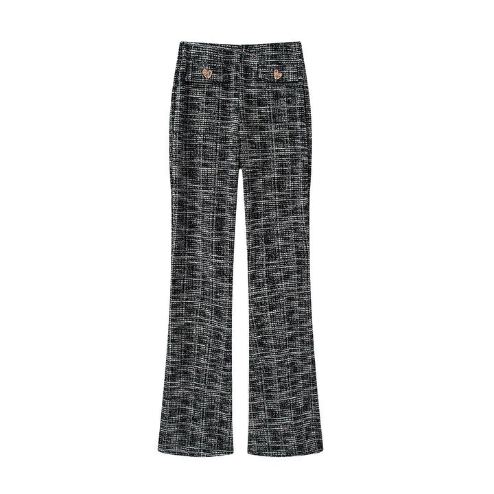 Damen elegante Karohose mit schmalem Schnitt und dekorativen Knöpfen Drune