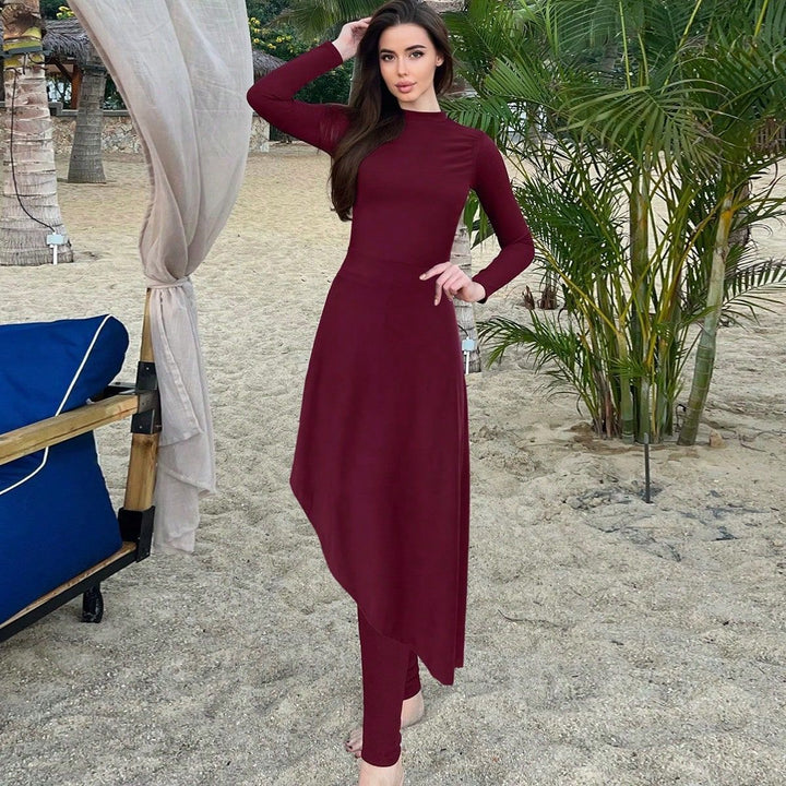 Damen eleganter Strandanzug mit asymmetrischem Schnitt und langen Ärmeln Drune