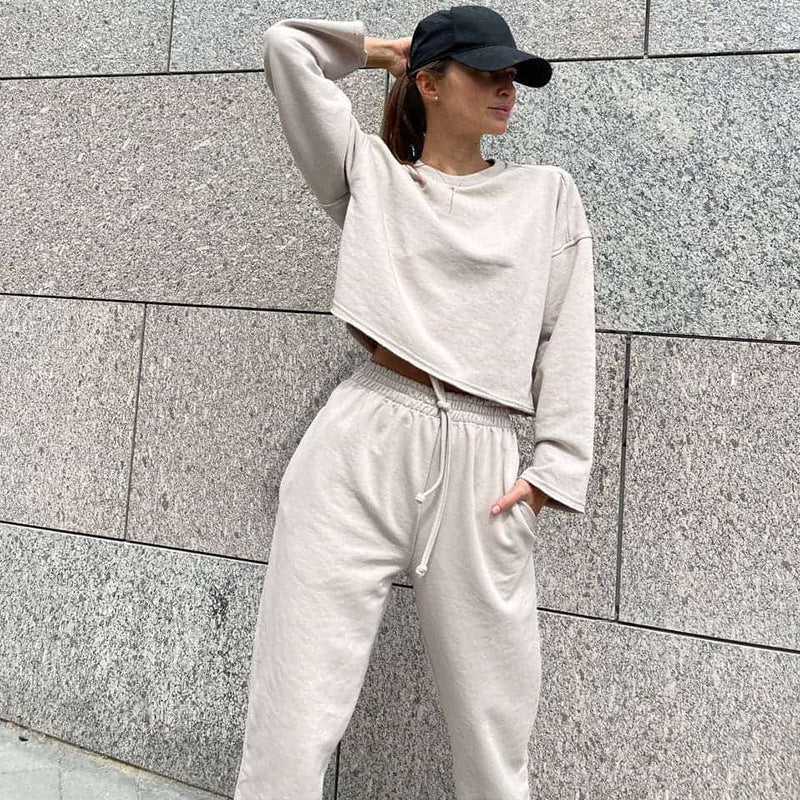 Damen lässiges Oversize-Lounge-Set mit weitem Crewneck-Sweater und elastischer Kordelbund-Jogginghose Drune