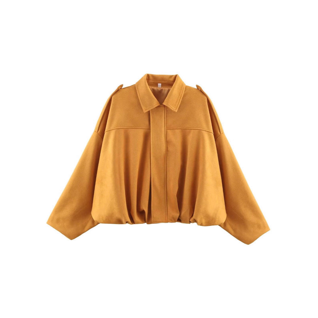 Damen nan Oversize-Kurzjacke mit Ballon-Saum, Schulterpatten und verdeckter Frontleiste Drune