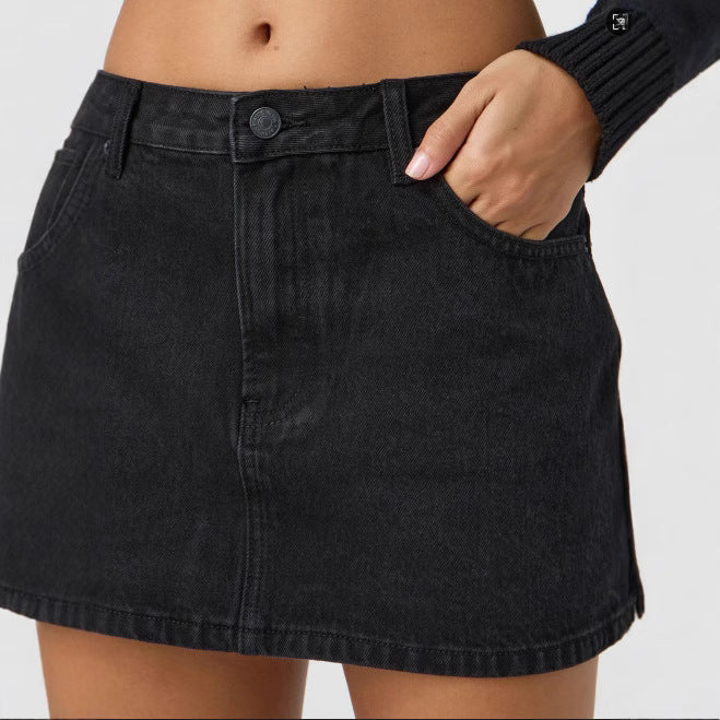 Damen Denim-Minirock mit modischen Taschen und klassischem Schnitt Drune