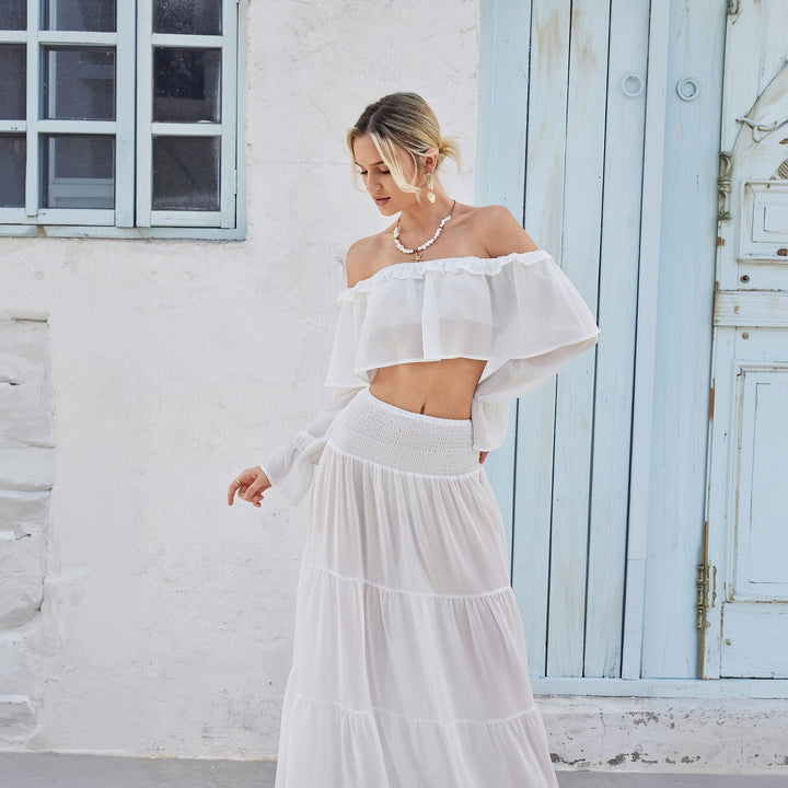 Damen lässiges Crop-Top und Maxirock Set Drune