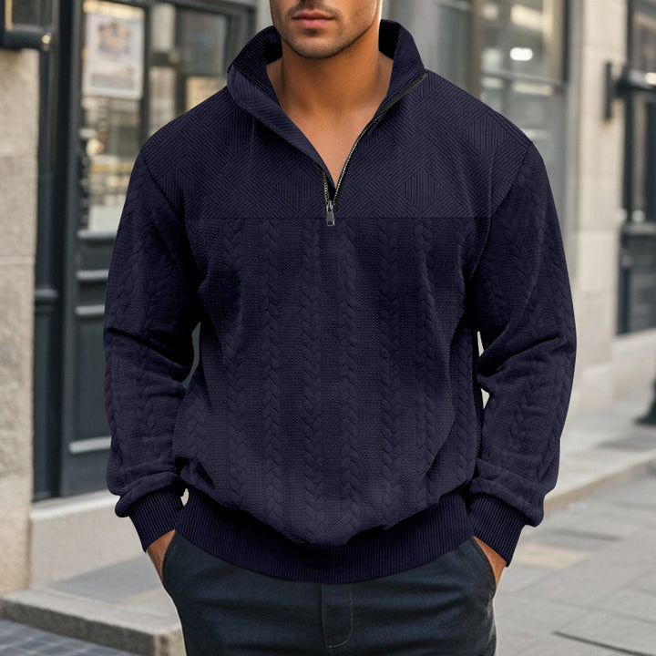 Herren nan strukturierter Halbzip-Strickpullover mit Stehkragen und Zopfmuster Drune