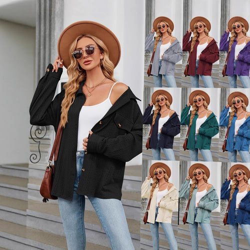 Damen Texturierte Oversize-Hemdjacke mit Pattentaschen Drune