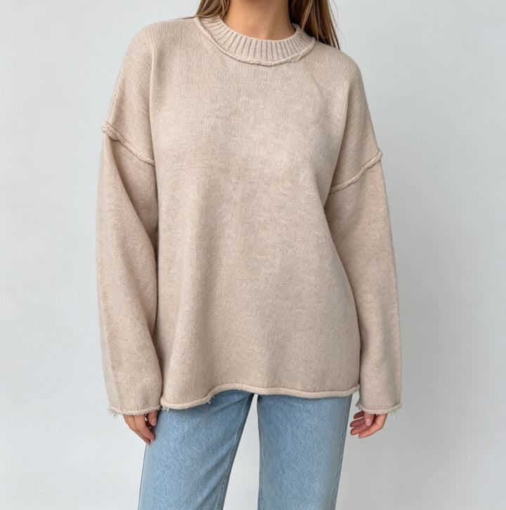 Damen Oversize-Boxy-Pullover mit kurzem Stehkragen und dekorativer Kantennaht Drune