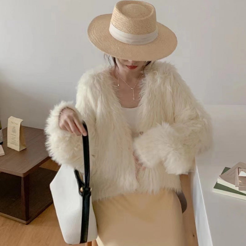 Damen Flauschiger Cardigan mit Herzknöpfen Drune
