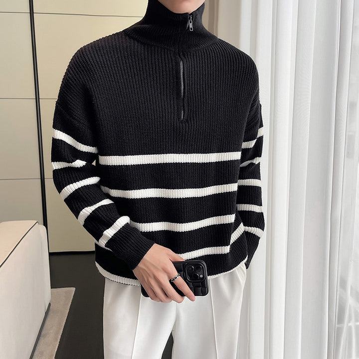 Herren Modischer Strickpullover mit Stehkragen und Reißverschluss Drune