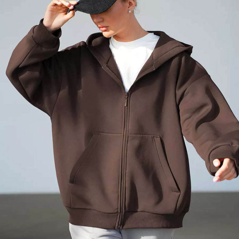 Damen oversized Kapuzenjacke mit durchgehendem Reißverschluss Drune