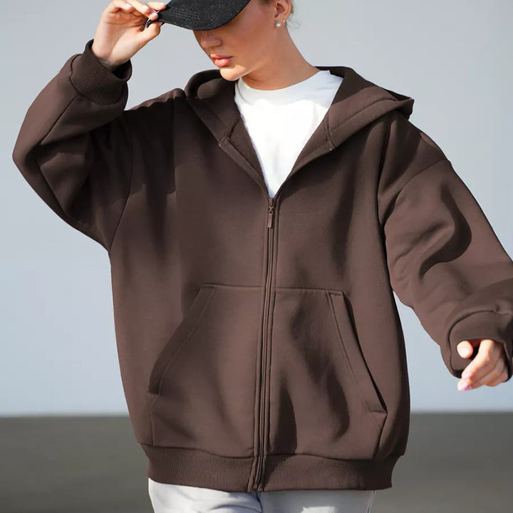 Damen oversized Kapuzenjacke mit durchgehendem Reißverschluss Drune