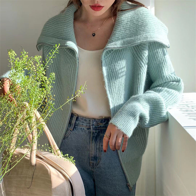 Damen Strickpullover mit hochgeschlossenem Kragen und Reißverschluss Drune