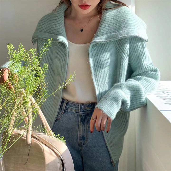 Damen Strickpullover mit hochgeschlossenem Kragen und Reißverschluss Drune