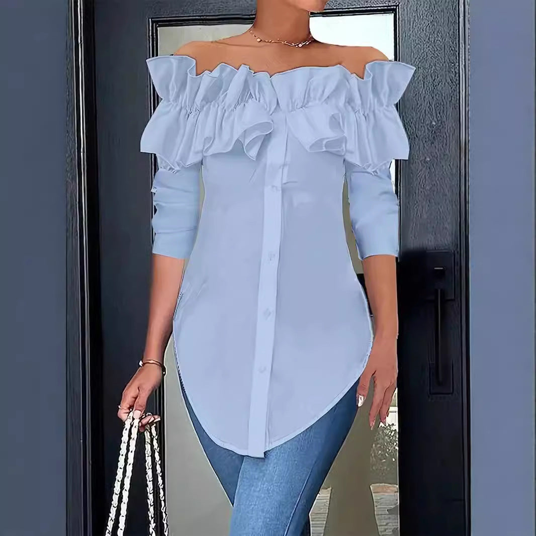 Damen Bluse mit raffinierten Rüschendetails und modischem Off-Shoulder Schnitt Drune