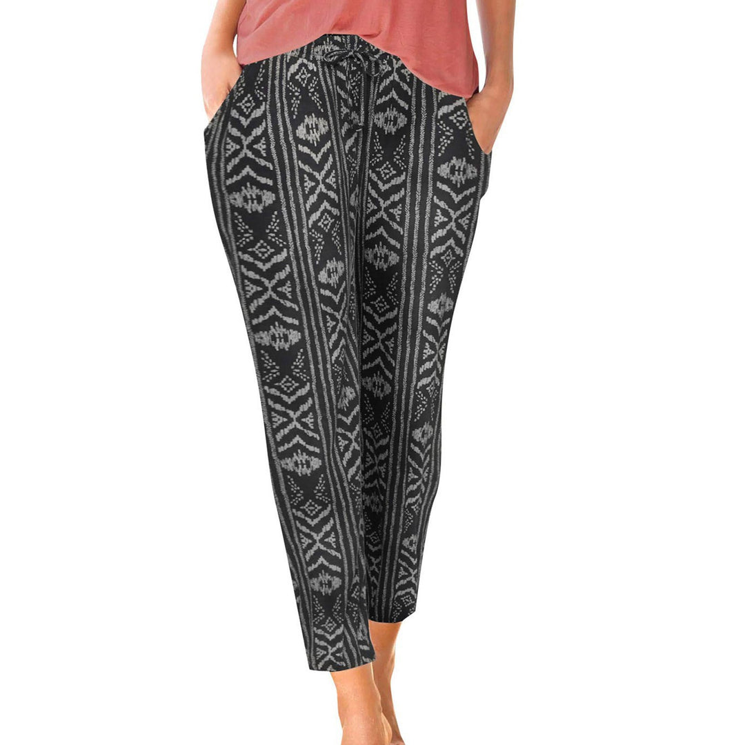 Damen Elegante Blumendruck-Hose mit Elastischem Bund und Seitentaschen Drune