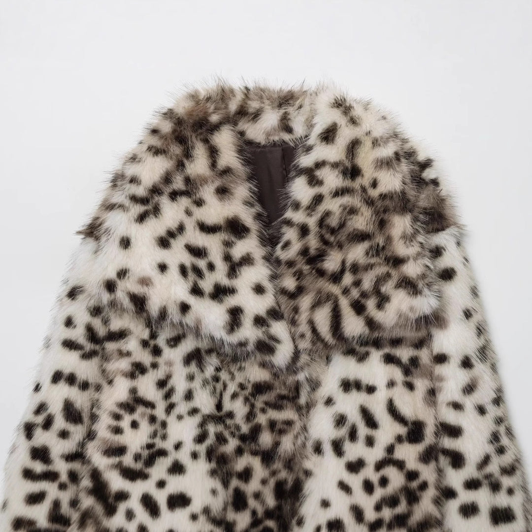 Damen Kurzjacke aus Kunstfell mit Leopard-Print und voluminösem Schalkragen Drune