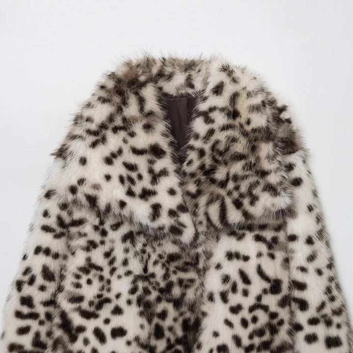 Damen Kurzjacke aus Kunstfell mit Leopard-Print und voluminösem Schalkragen Drune