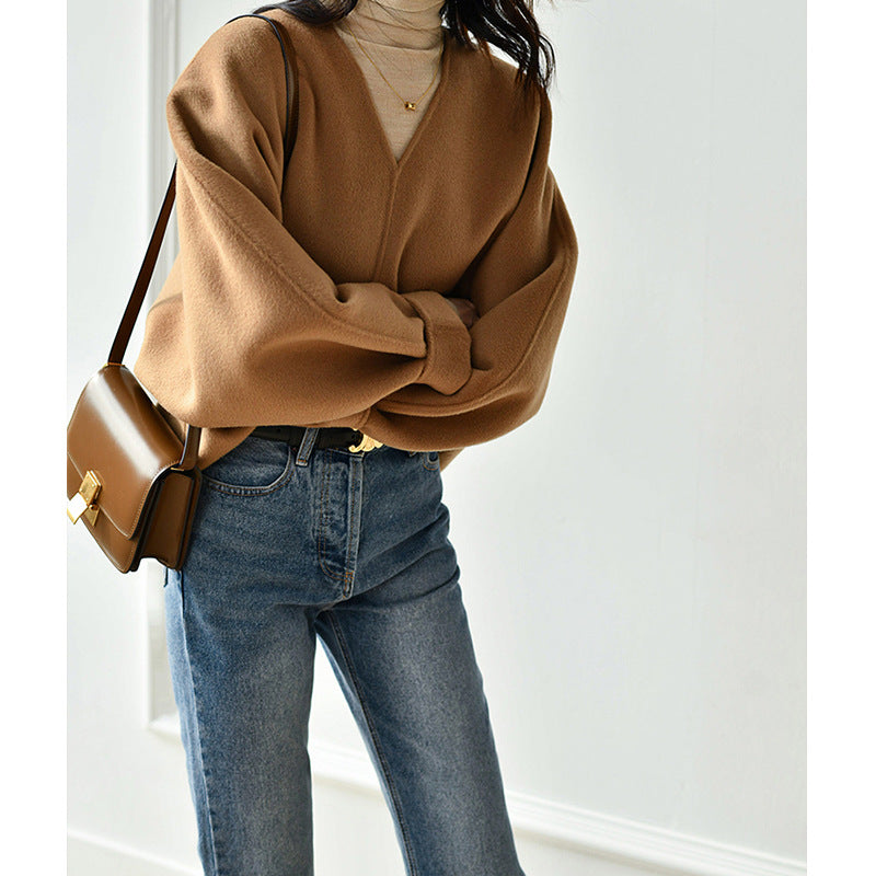 Damen Lässiger V-Ausschnitt Pullover Drune