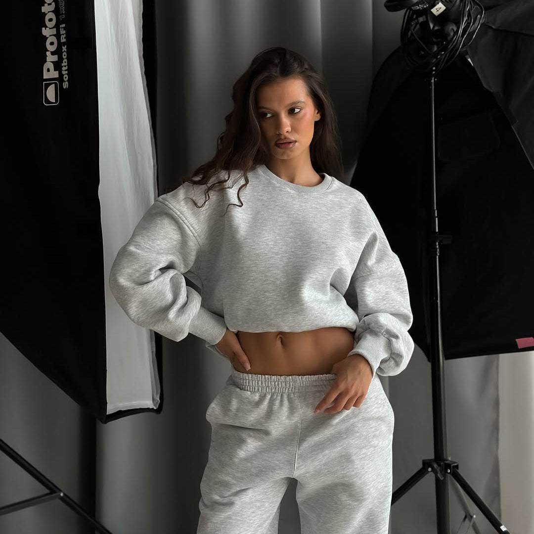 Damen taillenhohe French-Terry Jogginghose mit elastischem Bund und gerippten Fußbündchen Drune