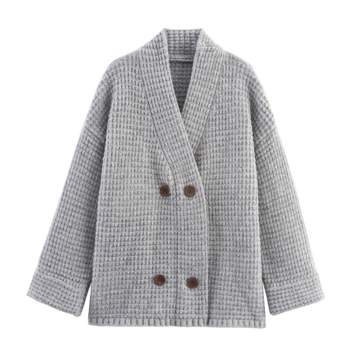 Damen Strickjacke mit doppelter Knopfleiste und hoher Kragen Drune