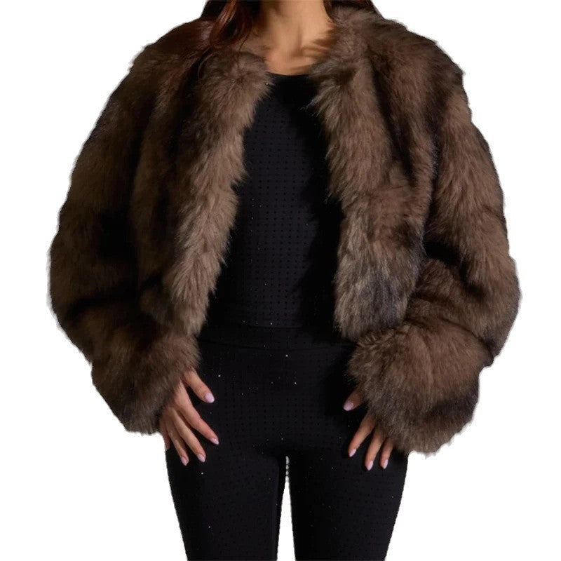 Damen Pelzjacke mit langen, weichen Ärmeln Drune
