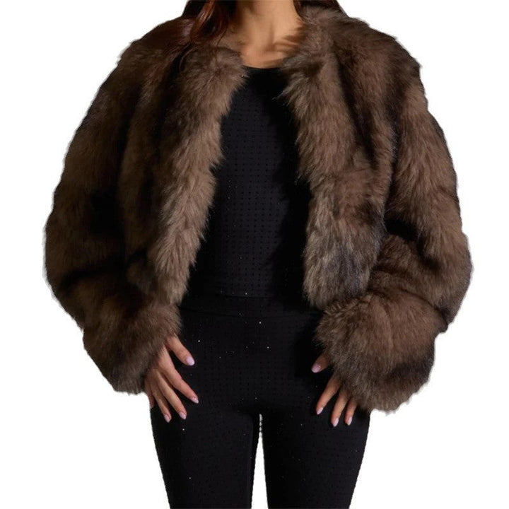 Damen Pelzjacke mit langen, weichen Ärmeln Drune