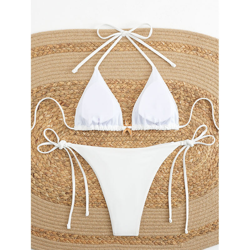 Damen Triangel-Bikini-Set mit verstellbaren Trägersystem und eleganter Dekoration Drune