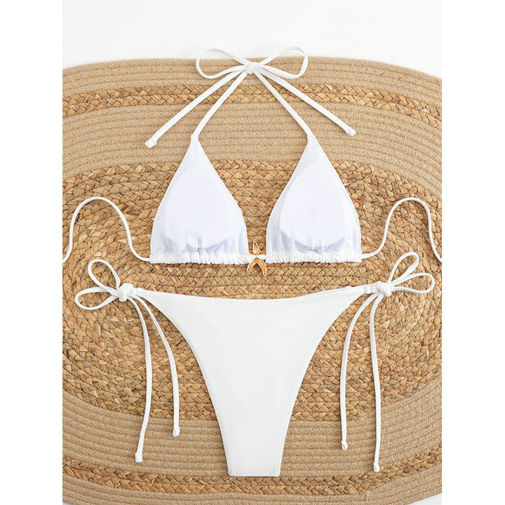 Damen Triangel-Bikini-Set mit verstellbaren Trägersystem und eleganter Dekoration Drune