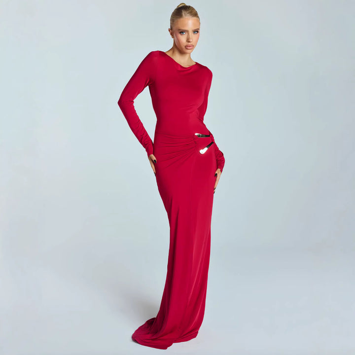 Damen Glamouröses Abendkleid mit tiefem V-Ausschnitt und figurbetontem Schnitt Drune