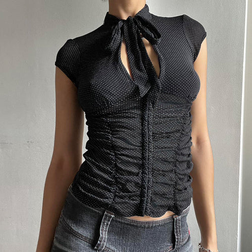 Damen elegantes Blusenshirt mit Schleifenkragen und Raffungen Drune