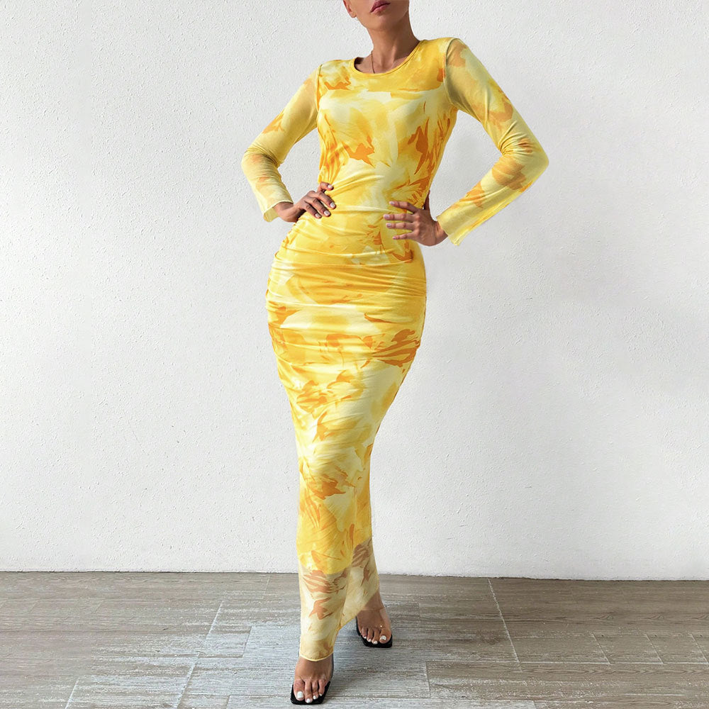 Damen elegantes Maxikleid mit floralem Muster und langem Schnitt Drune