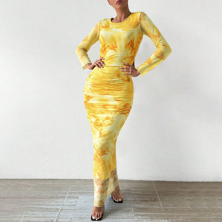 Damen elegantes Maxikleid mit floralem Muster und langem Schnitt Drune