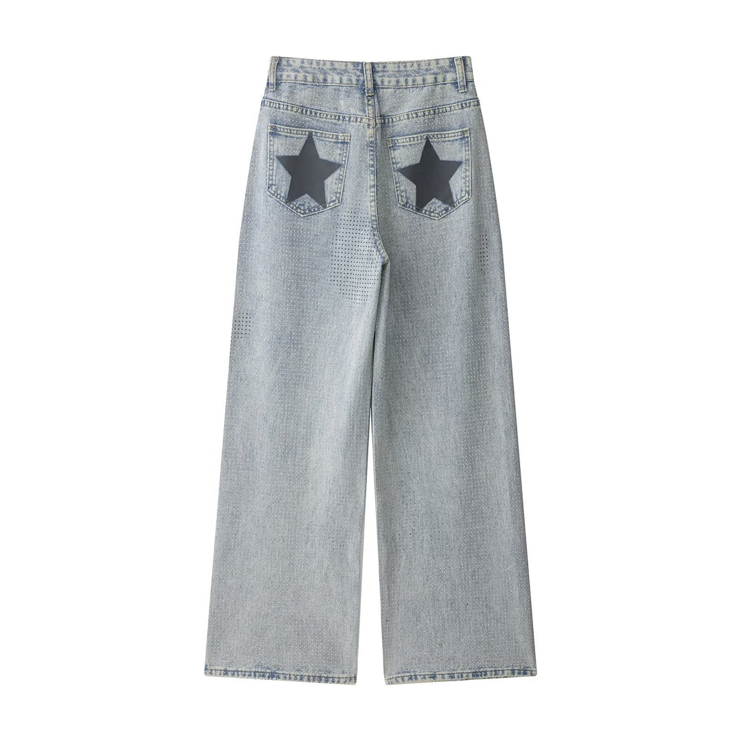 Damenweite Jeanshose im lässigen Vintage-Stil mit hohem Bund Drune