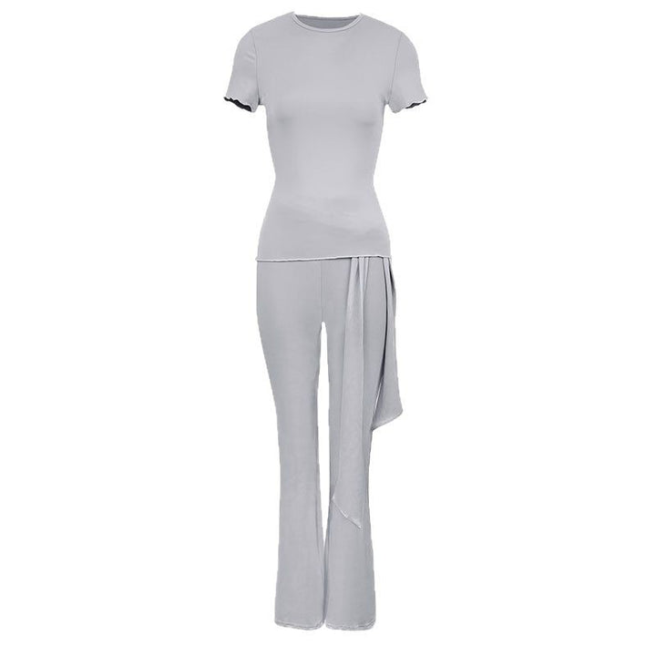 Damen elegantes Set aus figurbetontem Oberteil und ausgestellten Hosen Drune