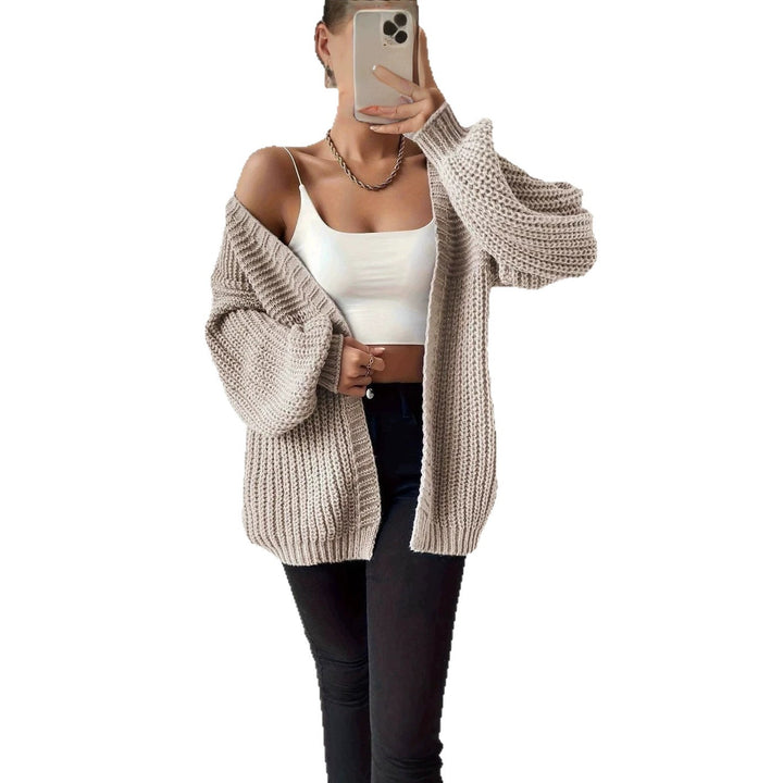 Damen nan Oversize-Strickcardigan mit grobem Waffelstrick, offener Front und voluminösen Ballonärmeln Drune