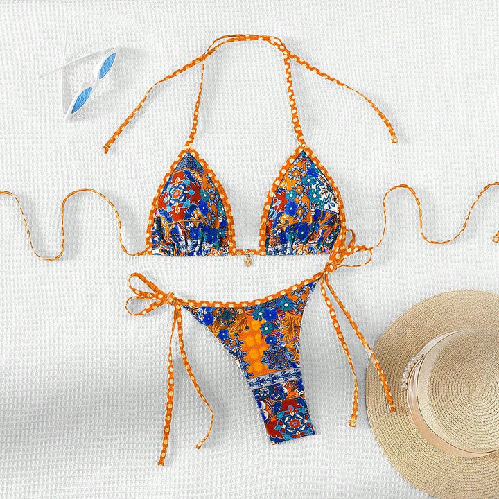 Damen Triangel-Bikini mit buntem floralen Muster und verstellbaren Bändern Drune