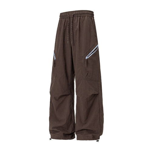 Unisex Weite Outdoor-Cargohose mit Kordelzugbund, schrägen Reißverschlusstaschen und verstellbarem Beinabschluss Drune