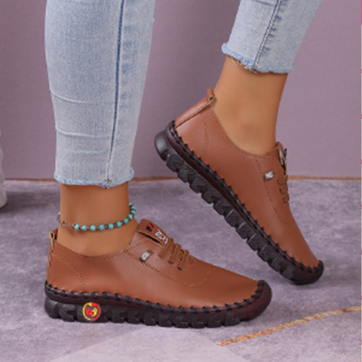 Damen Leichter, weicher Slipper mit handgenähter Gummisohle und elastischer Schnürung Drune