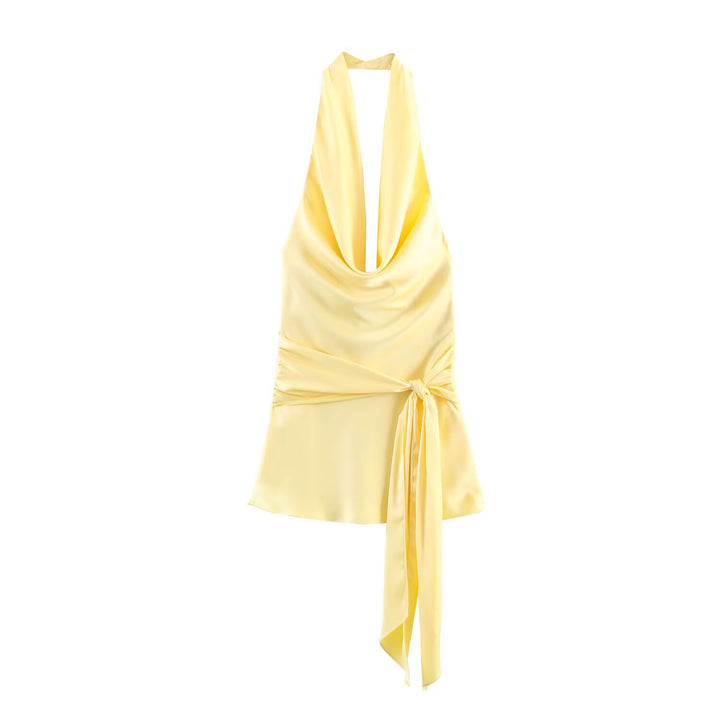 Damen Haltertop mit elegantem Wickelverschluss und fließendem Satinfinish Drune