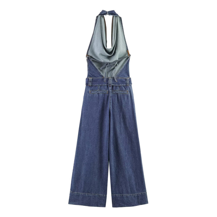Damen Jumpsuit mit tiefem V-Ausschnitt und weitem Bein Drune