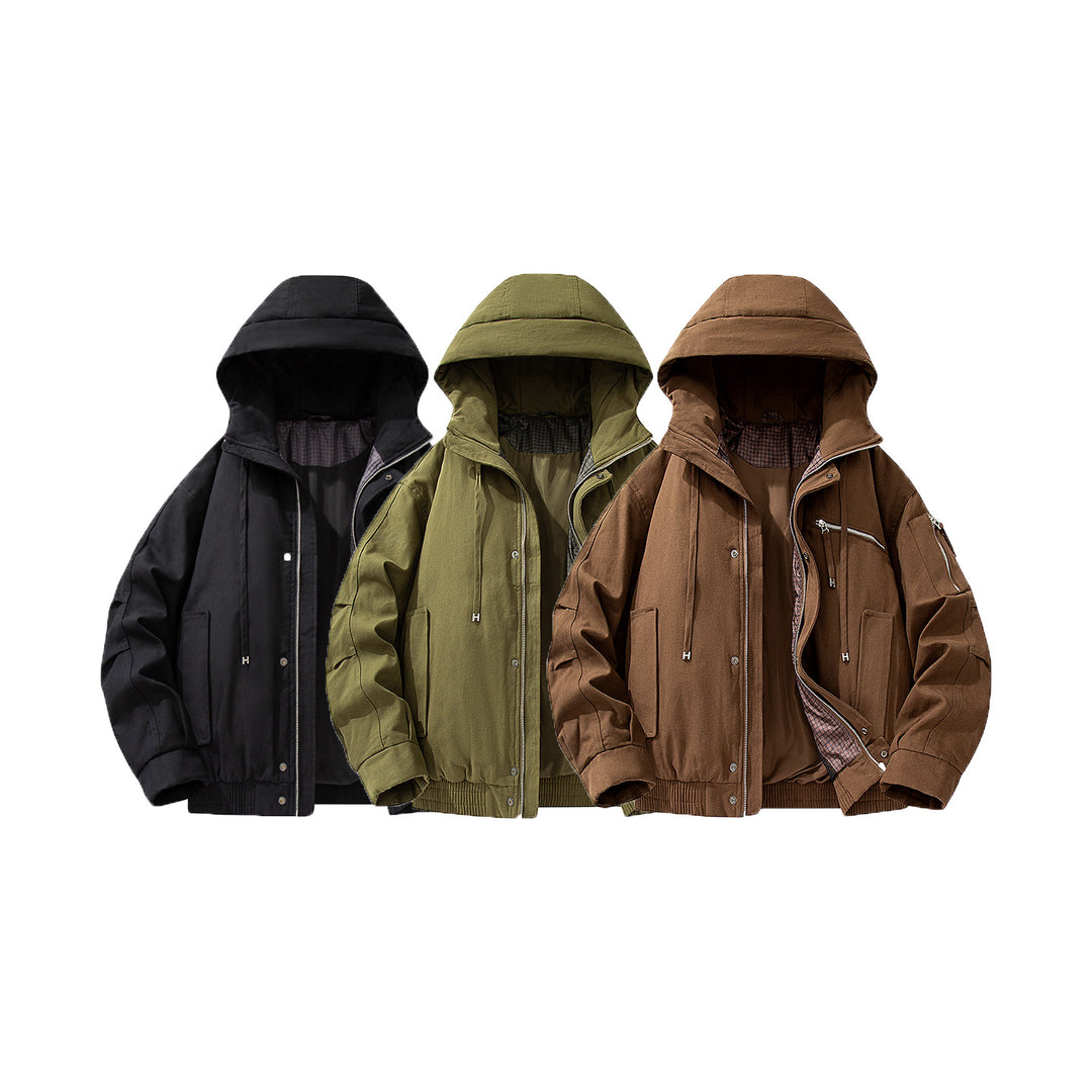 Herren Utility-Kapuzenjacke mit Reißverschluss, multifunktionalen Taschen und elastischem Saum Drune