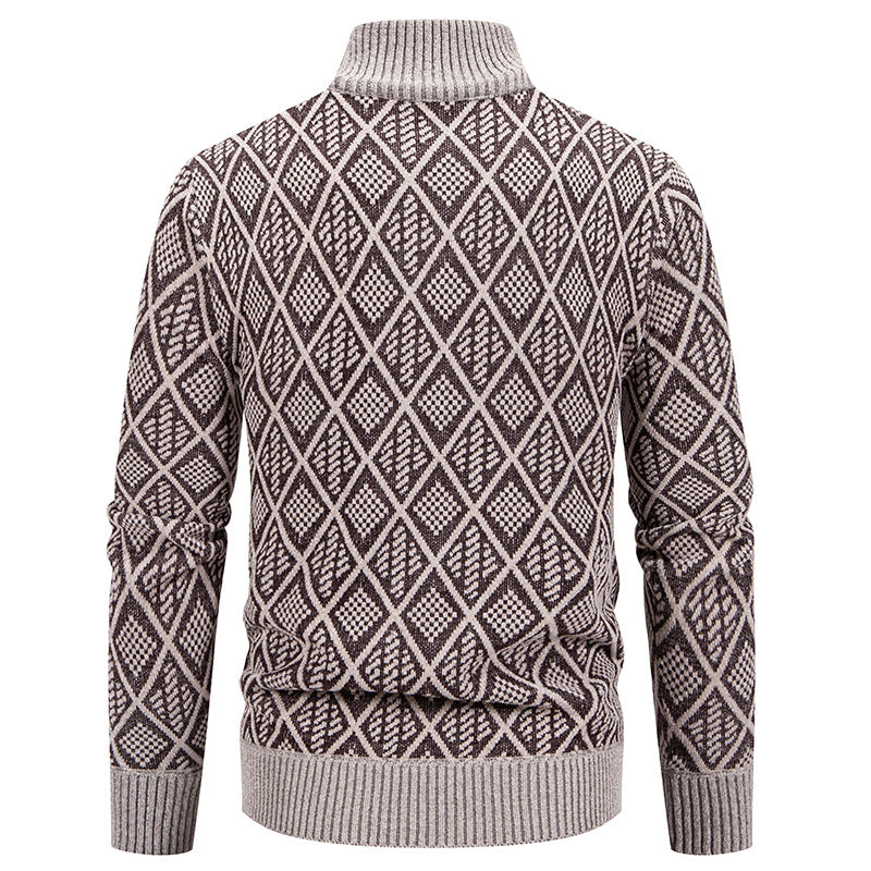 Herren Strickzipjacke mit Rautenmuster, Stehkragen und durchgehendem Reißverschluss Drune