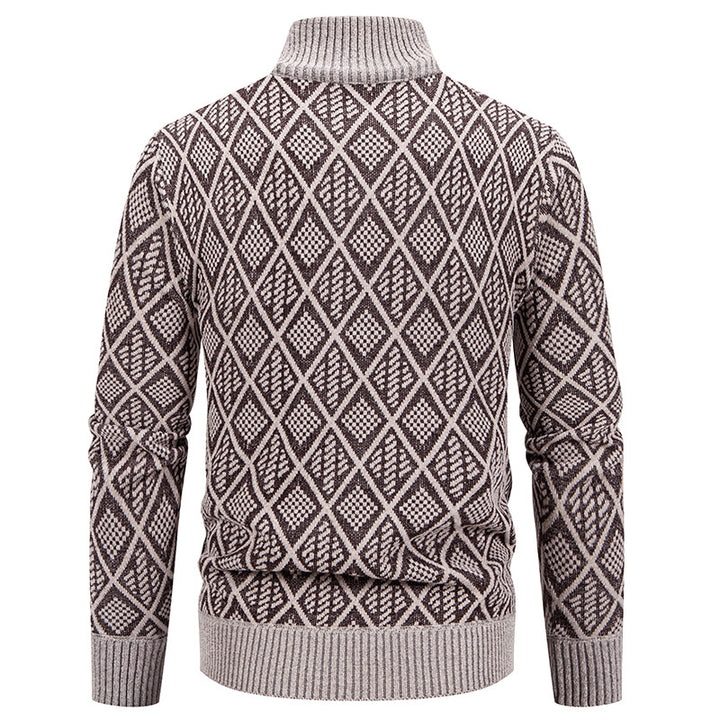 Herren Strickzipjacke mit Rautenmuster, Stehkragen und durchgehendem Reißverschluss Drune