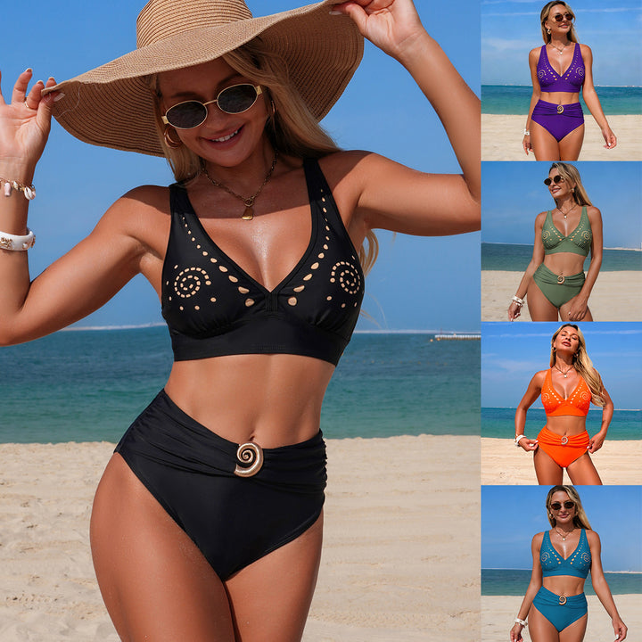 Damen Hoch geschnittenes Bikini-Set mit Wickelbund und Cut-Out-Details Drune