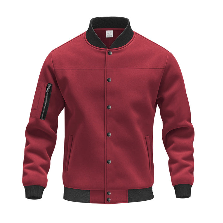 Herren Varsity-Bomberjacke mit Druckknopfverschluss, Ärmeltasche und gerippten Bündchen Drune